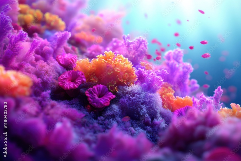 Naklejka premium Vibrant remnants of marine life in a dead coral reef captured in soft underwater light