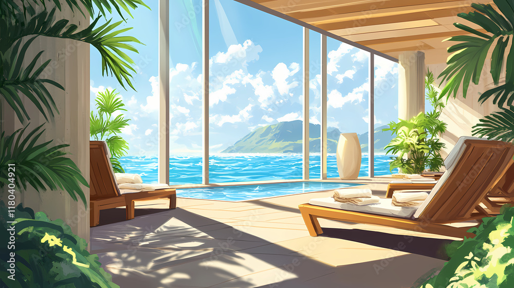 Fototapeta premium Solarium in the spa. preparing for the beach season. ai generated, human enhanced. Solarchime. Illustration