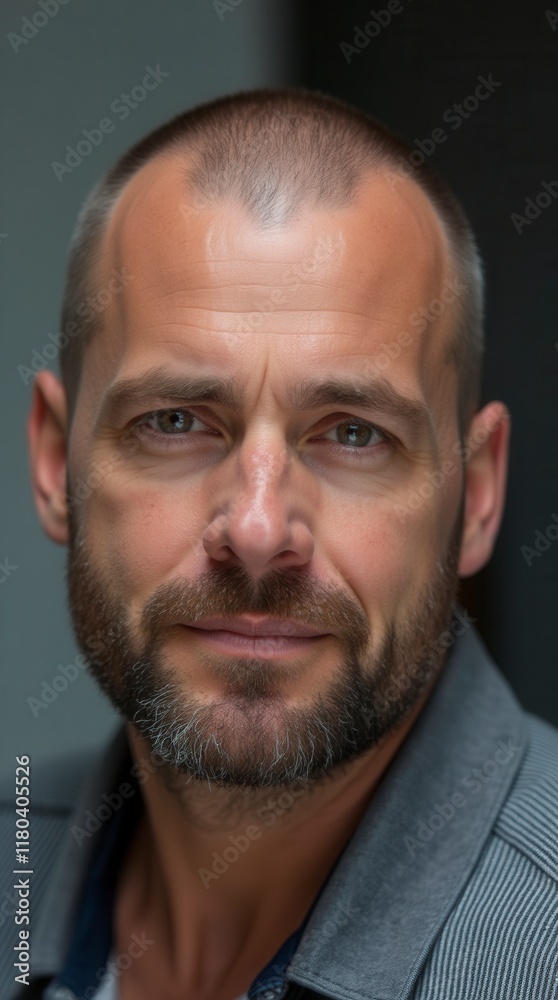 Obraz premium Hair Loss, Portrait And Man With Before And After For Results Of Stress, Cancer Or Depression In Men. Bald, Cosmetics And Skin By Scalp With Alopecia For Hairline Transplant