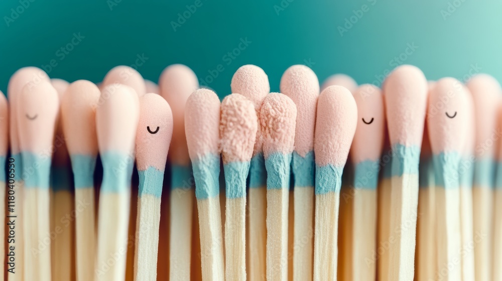Soft pink matchsticks displayed in a pastel polka-dotted box, combining elegance and playfulness with a touch of creativity. Soft pink matchsticks displayed in a pastel polka-dotted box, combining elegance and playfulness with a touch of creativity.