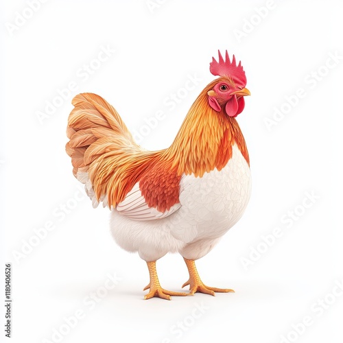 A colorful and detailed illustration of a proud Leghorn chicken standing with vibrant feathers, showcasing its unique features.