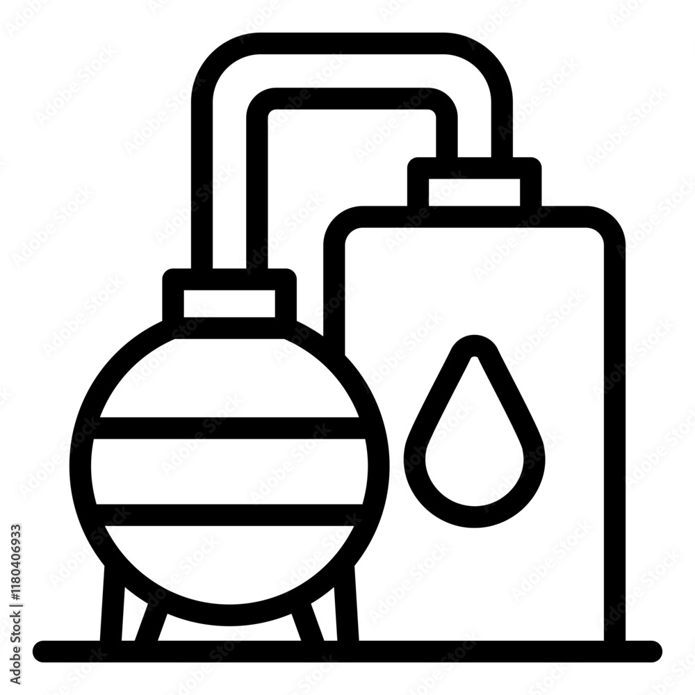 Oil refinery outline icon depicting a complex industrial setup for processing and refining Oil refinery outline icon depicting a complex industrial setup for processing and refining