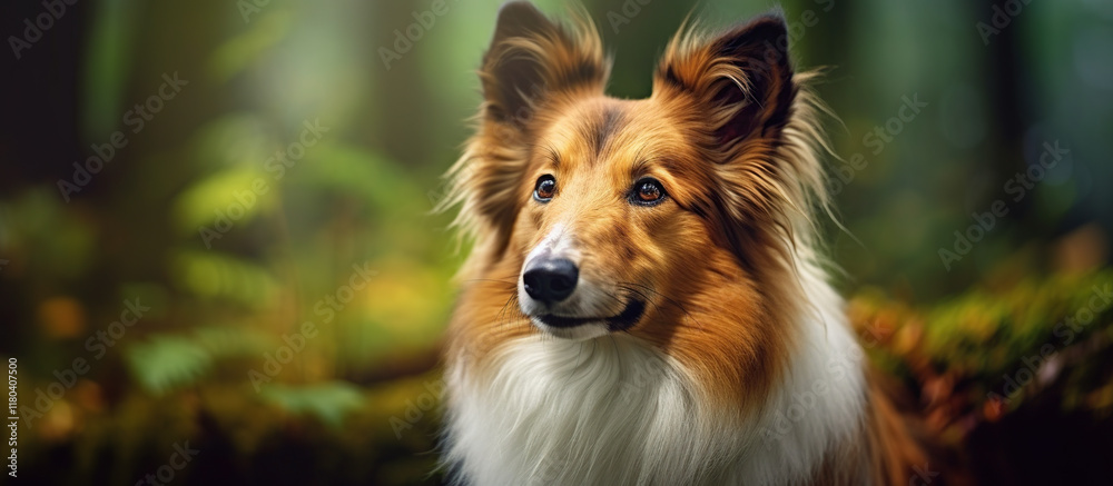Beautiful Collie Dog in Serene Forest Environment with Soft Lighting Beautiful Collie Dog in Serene Forest Environment with Soft Lighting
