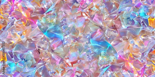 Iridescent crystal fragments create a vibrant, kaleidoscopic pattern.  Shimmering blues, pinks, and oranges dominate this abstract image.