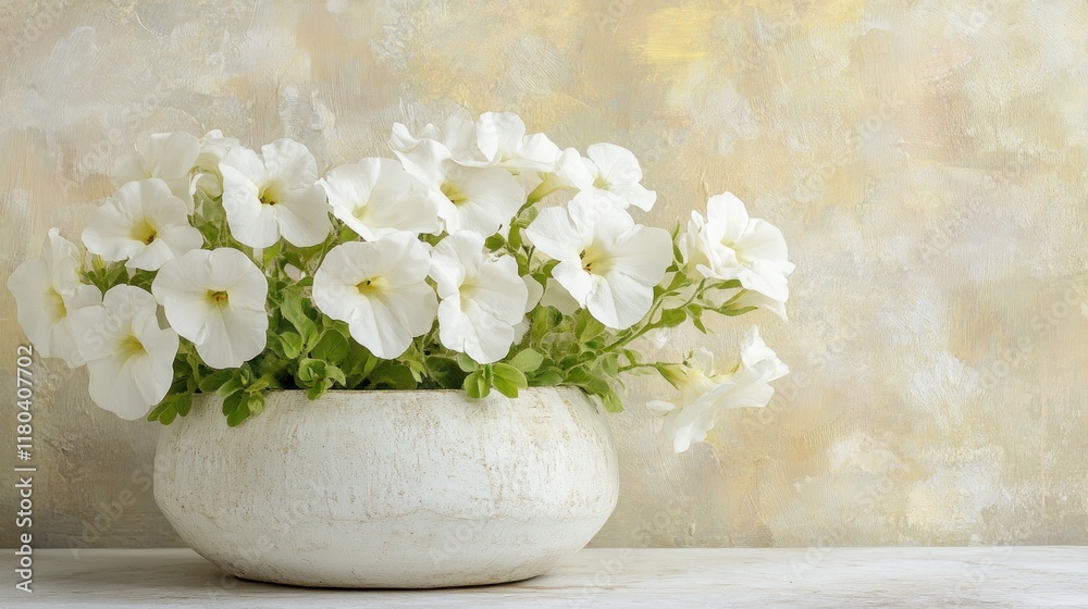 White flowers in a rustic white vase, soft focus background, artistic still-life photography White flowers in a rustic white vase, soft focus background, artistic still-life photography