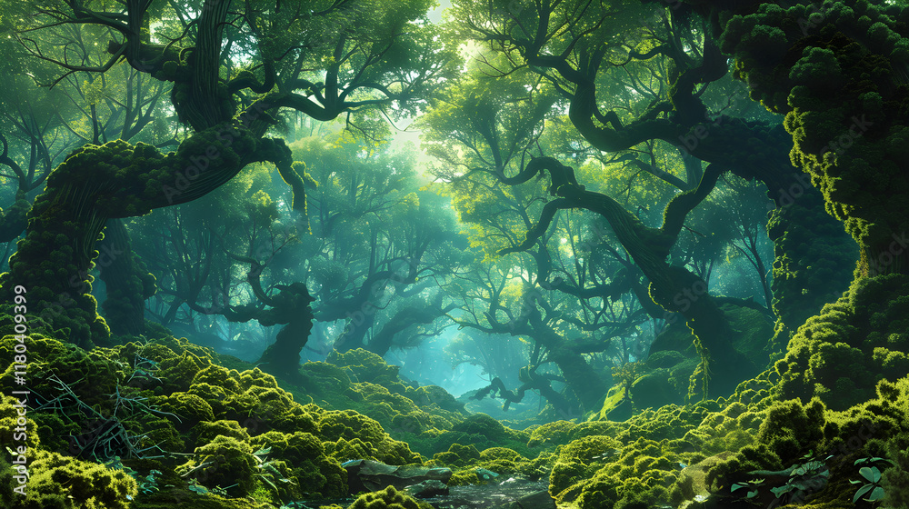 Fototapeta premium Immerse Yourself in the Timeless Tranquility of Nature's Lush Forest Labyrinth