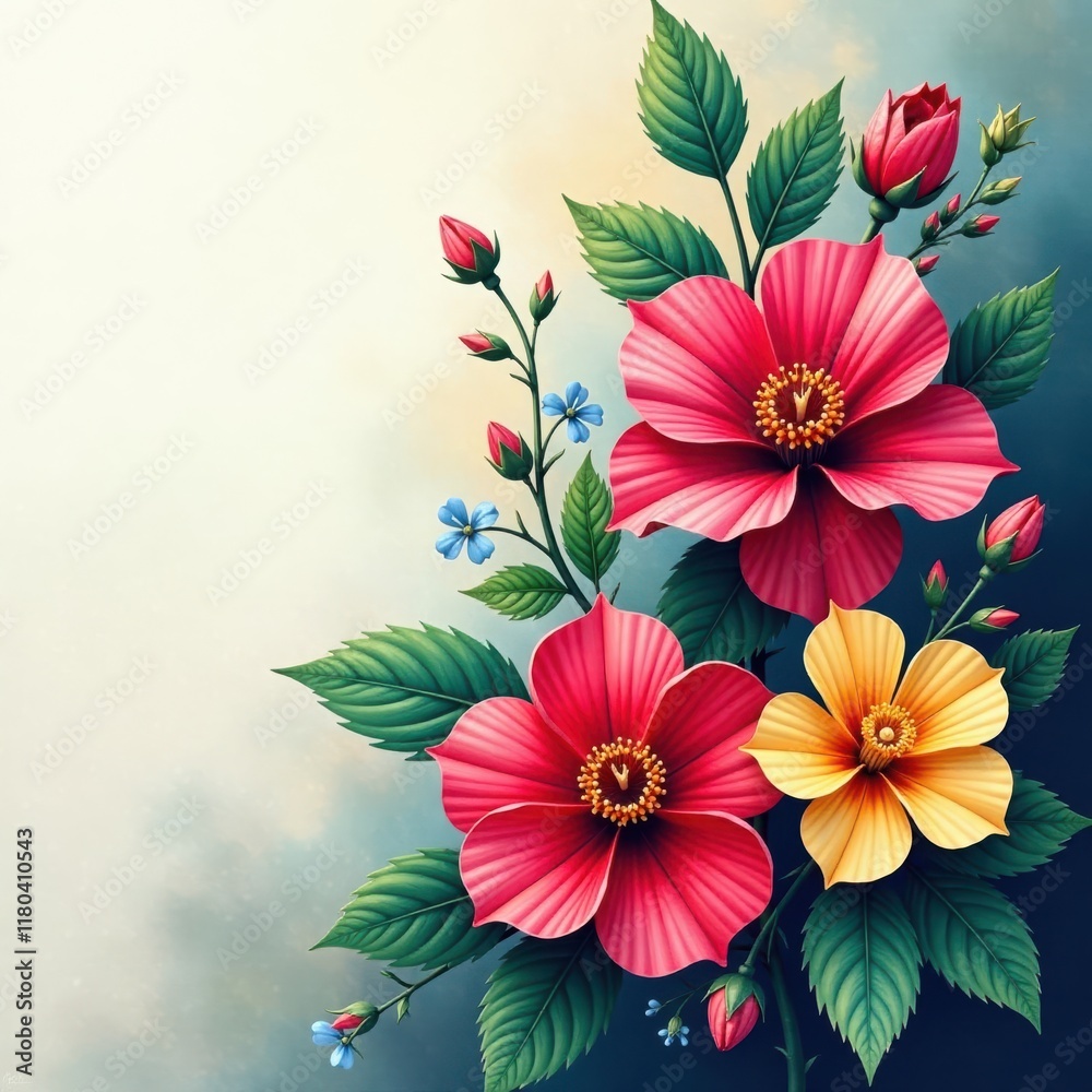 Obraz premium Vibrant floral blooms, intricate details, artistic brushstrokes, creative, botanical art, painting
