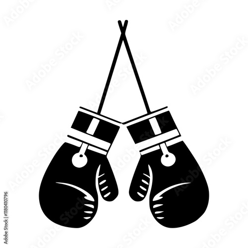 Black Boxing Gloves Hanging on a String Illustration, Sports Equipment Symbol, Boxing Icon Design for Fitness, Gym, Combat Sports, Training, or Logo Creation