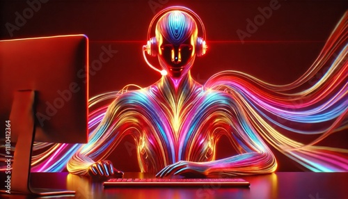 An AI agent acts as a virtual assistant, providing support as an artificial intelligence representative during the evolution of AGI, the rise of robot automation, and the singularity in technology
