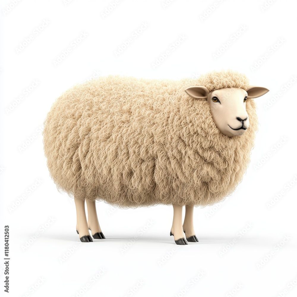 Fototapeta premium A fluffy Shropshire sheep stands confidently, showcasing its thick wool coat and charming expression.