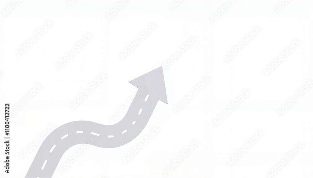 Curved road arrow pointing up on white background Curved road arrow pointing up on white background