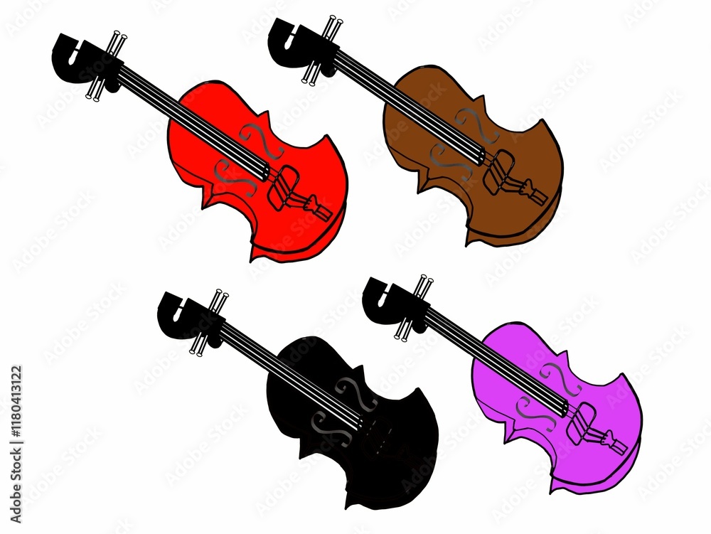 Obraz premium a digital design of four coloured violins in a white background