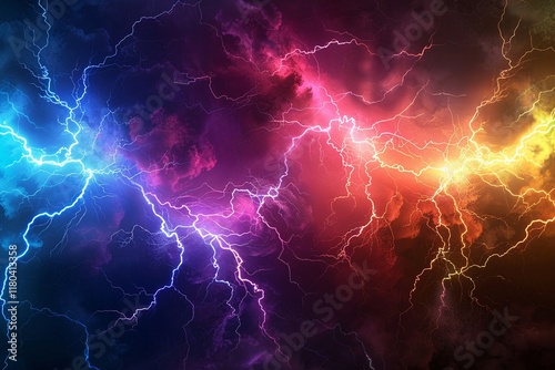 Clash of the Titans: A mesmerizing display of vibrant blue and red lightning bolts electrify the night sky.