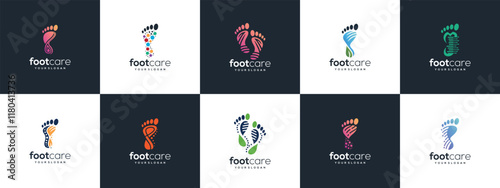 collection of foot care logo designs. Podiatry foot care logo template. Foot logo symbol icon set