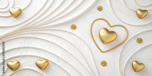 Valentine, Elegant background with golden hearts on a pearly white background