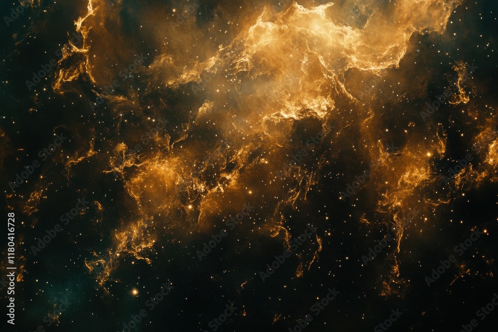 Naklejka premium Cosmic wonder: A nebula ablaze in golden hues.