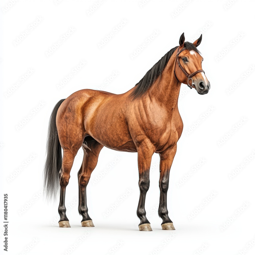 Obraz premium A majestic brown Tennessee Walker horse stands proudly, showcasing its strong physique and graceful presence in a serene setting.