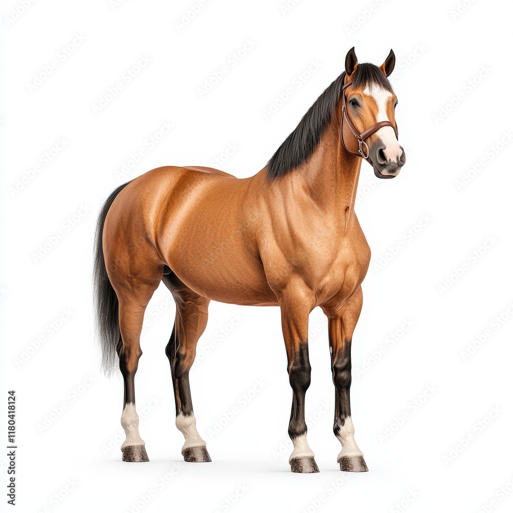 Fototapeta premium A majestic brown Cob horse stands tall against a clean background, showcasing its strength and elegance.