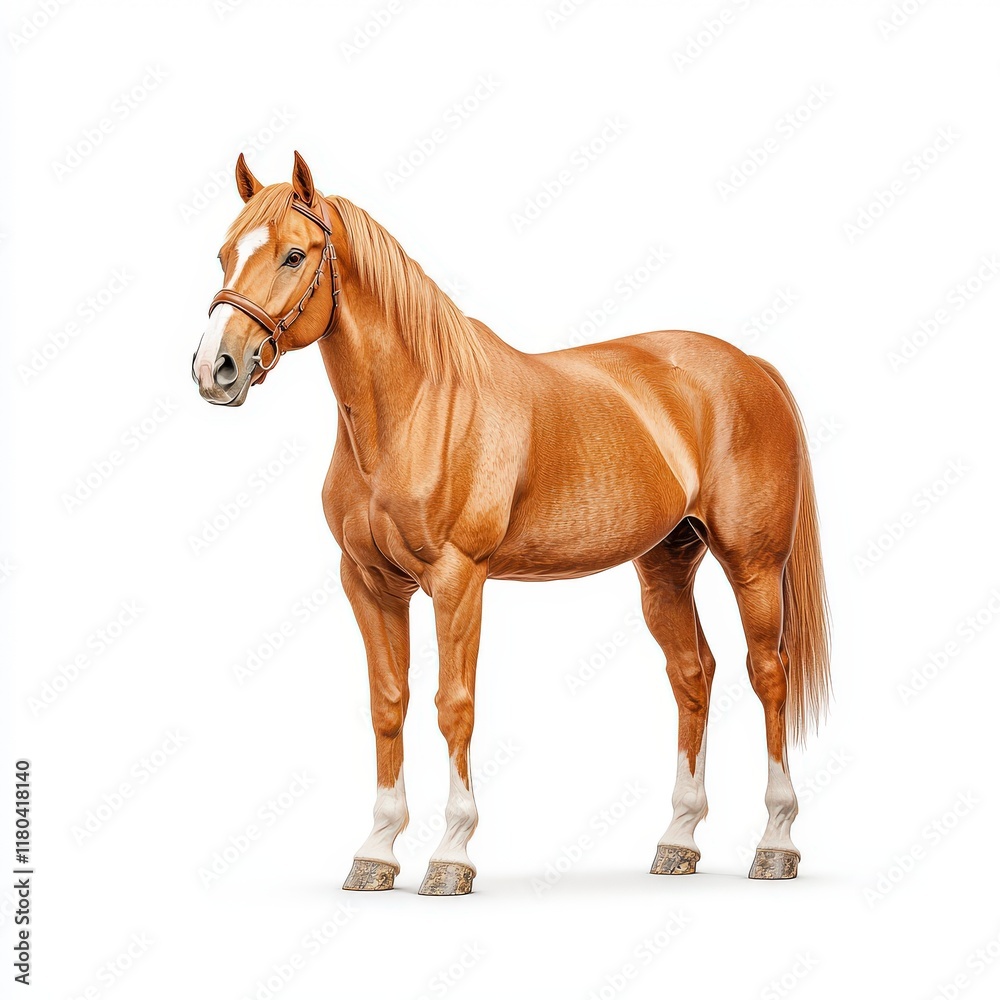 Obraz premium A majestic chestnut Tennessee Walker horse standing proud, showcasing its strong physique and beautiful coat against a clean background.