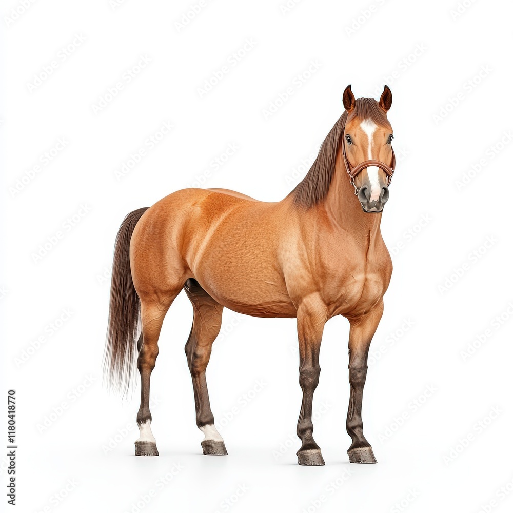 Obraz premium A majestic Quarter horse stands proudly, showcasing its strength and elegance in a studio setting with a clean background.