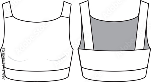 Women's Seamless Active Bralette. Technical fashion illustration. Front and back. Women's CAD mock-up.