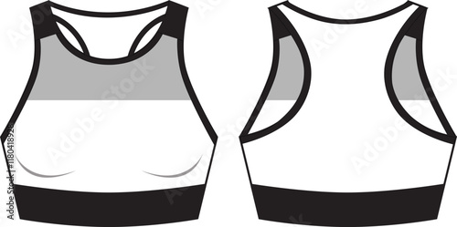 Women's Seamless Active Bralette. Technical fashion illustration. Front and back. Women's CAD mock-up.