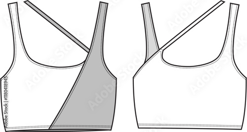 Women's Seamless Active Bralette. Technical fashion illustration. Front and back. Women's CAD mock-up.