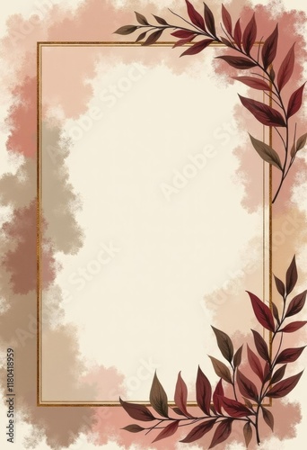 Wallpaper Mural Frame With A Gold Border And A Branch With Red Leaves On The Left Side. Wedding Invitation Card Design Torontodigital.ca
