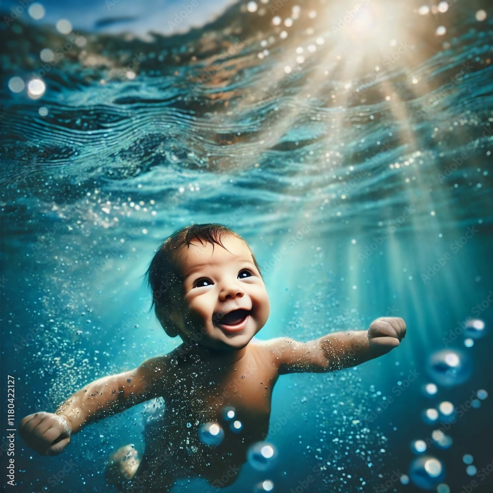 Baby swimming Happy