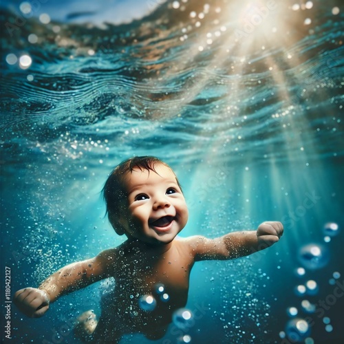 Obraz na płótnie Baby swimming Happy w salonie