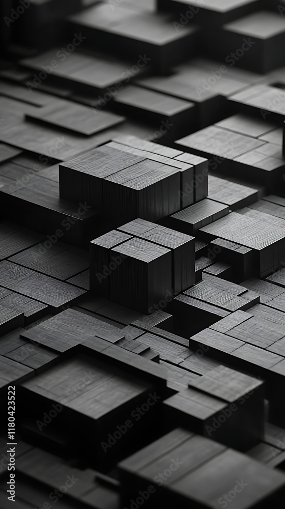 Modern Black Cubic Geometric Shapes on an Abstract Background Creating a Sophisticated Banner with Bold Patterns. Modern Black Cubic Geometric Shapes on an Abstract Background Creating a Sophisticated Banner with Bold Patterns.