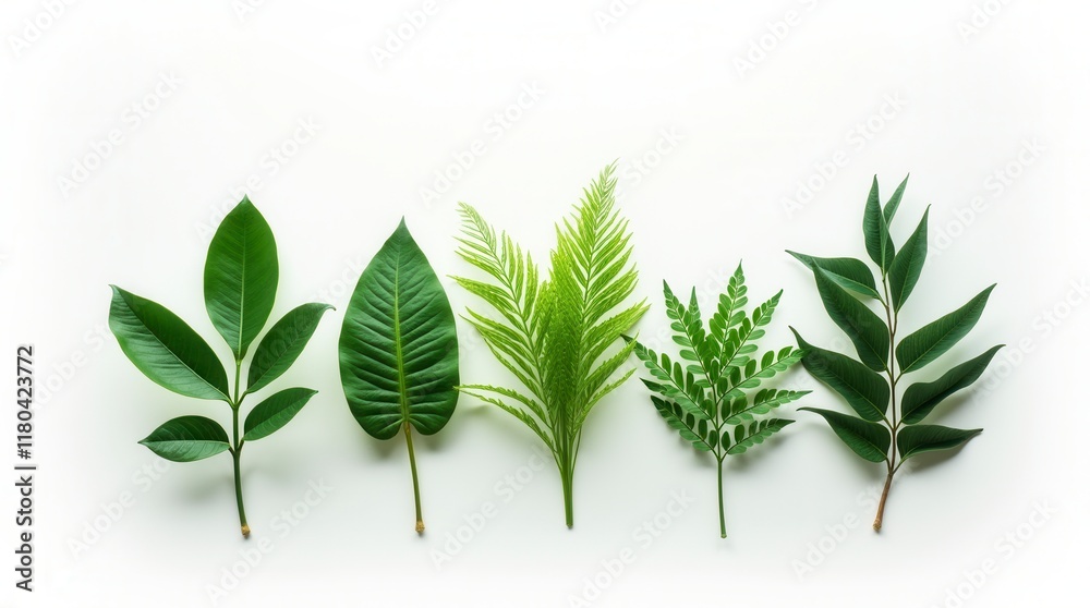 Fototapeta premium Set Of Tropical Creeper Plants In A Row On White Background