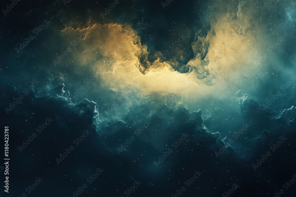 Fototapeta premium Cosmic Nebula: Teal and Gold Hues