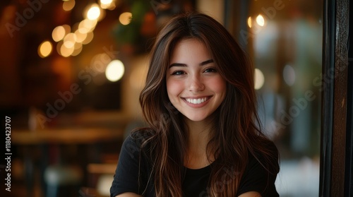 a cheerful young beauty appearing as a proud accomplished individual with arms crossed