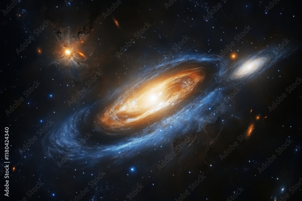 Fototapeta premium Cosmic swirls of blue and orange paint a mesmerizing celestial scene.