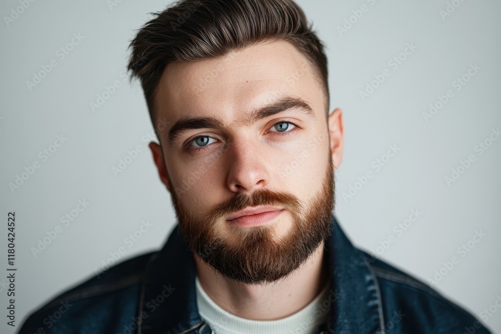 Fototapeta premium Close up of a stylish young man with a beard against a white background