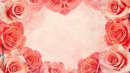 Romantic love roses heart frame background with copy space