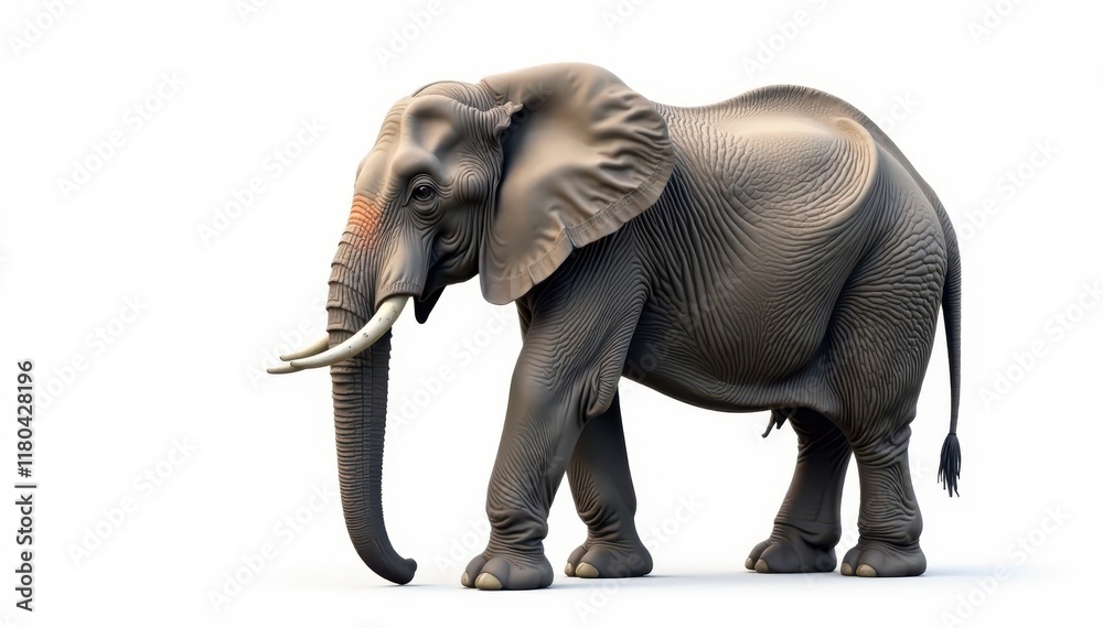 Obraz premium Large grey elephant isolated on white backdrop, large, stock photo, mammal