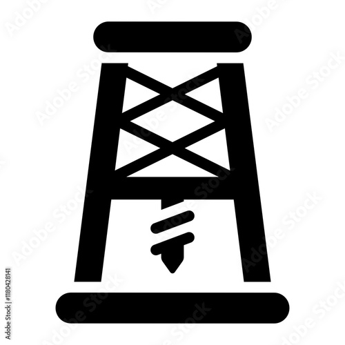 Land oil drilling rig glyph icon representing onshore oil extraction operations