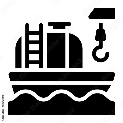 Oil tanker ship glyph icon used for transporting crude oil via maritime routes