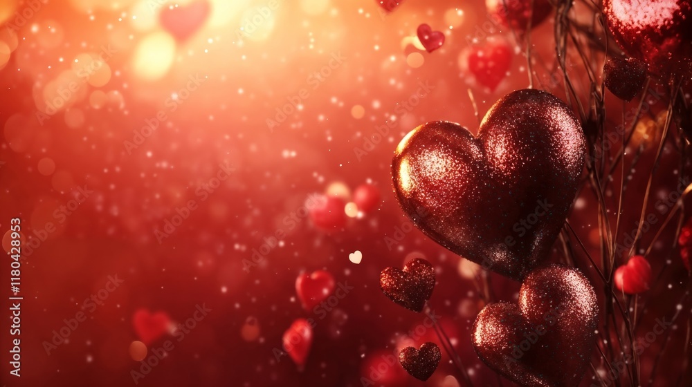 Obraz premium Romantic Valentine's Day holiday background on red background with hearts