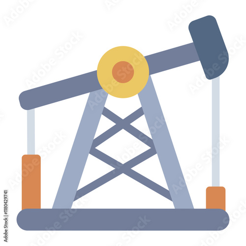 Oil derrick or oil pump jack flat icon used in drilling operations for extracting