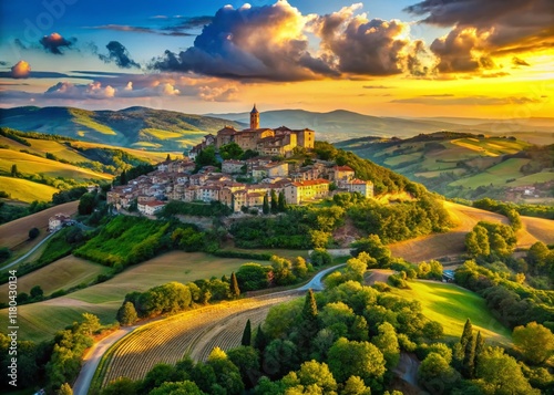 Stunning Panoramic View of Frontone, Marche Region, Italy - Hilltop Town Landscape photo