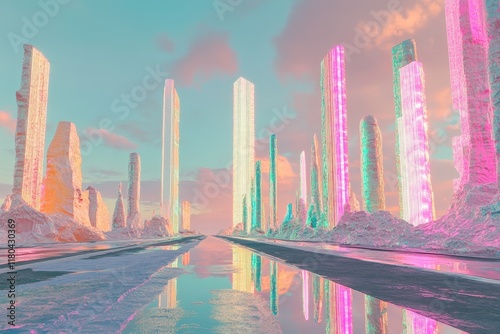 Pastel Cityscape Reflecting In Still Water