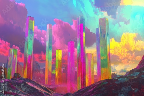 Vibrant Crystal Towers Rise Above A Surreal Landscape