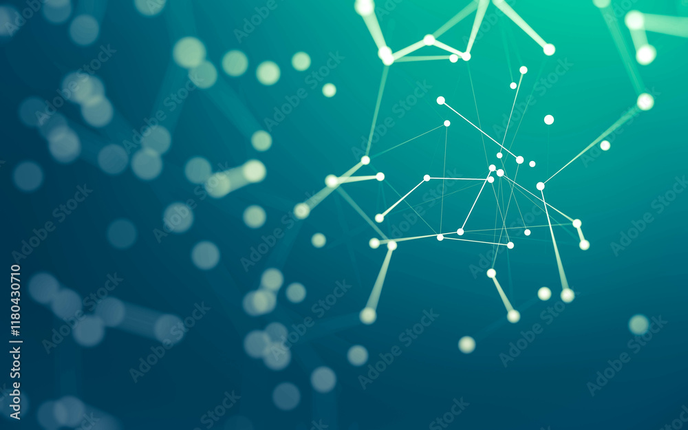 Fototapeta premium Abstract background. Molecules technology with polygonal shapes, connecting dots and lines. Connection structure. Big data visualization.
