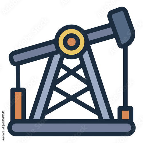 Oil derrick or oil pump jack filled line icon used in drilling operations for extracting