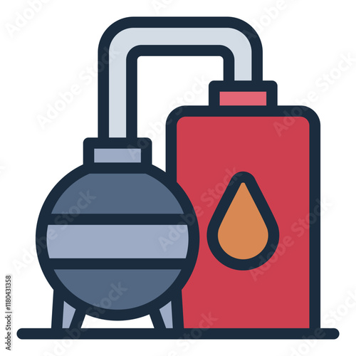 Oil refinery filled line icon depicting a complex industrial setup for processing and refining