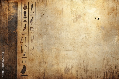 Ancient egyptian hieroglyphs on aged papyrus background photo