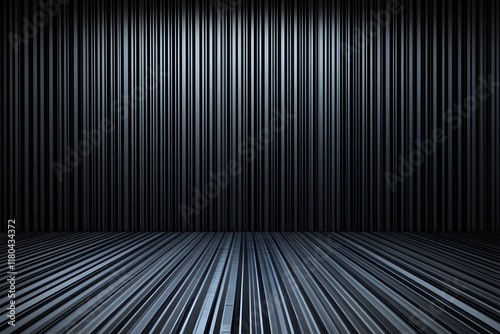Abstract Striped Room with Dark Grey and Black Walls and Floor
